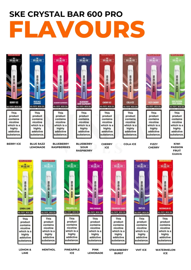 Flavour Options in SKE Crystal Bar 600