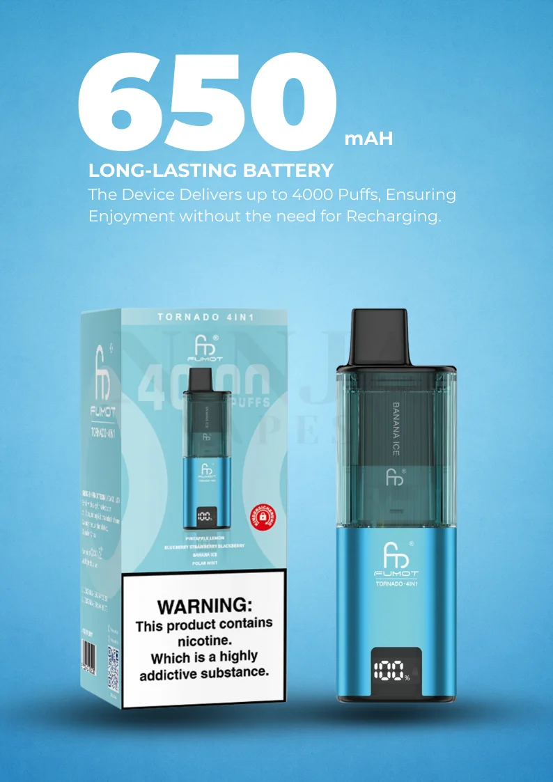 Rechargeable 650mAh Battery in Fumot Tornado 4 in 1 Vape Device