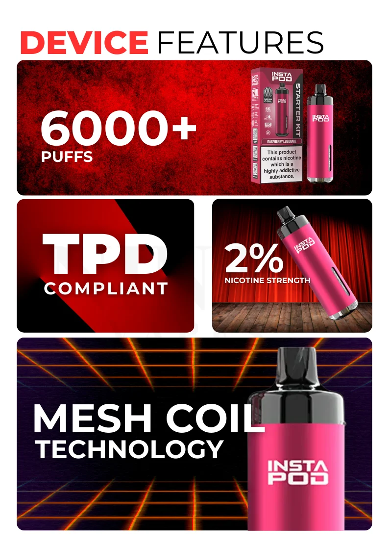 Specifications of Instapod 6000 Prefilled Pod Vape Kit