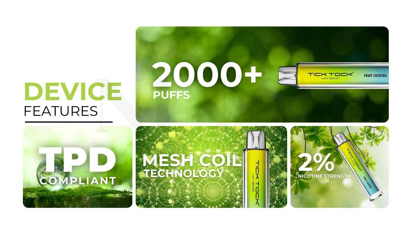 Specifications of Tick Tock Mini 2000 Vape