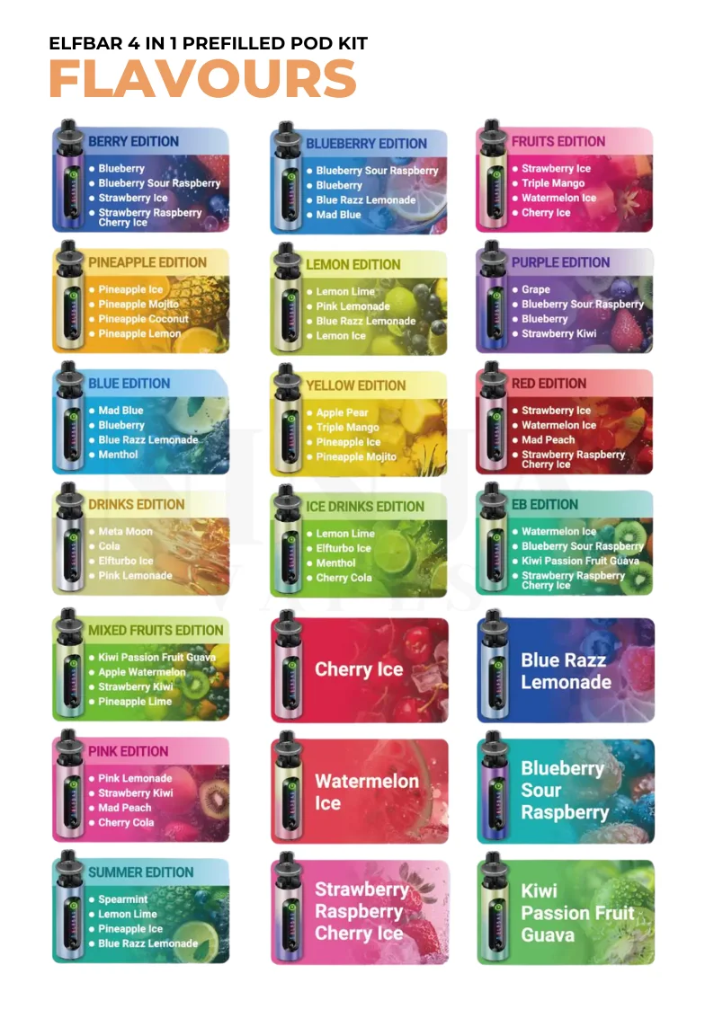 The ELFBAR 4 in 1 Pod Vape Kit Flavours