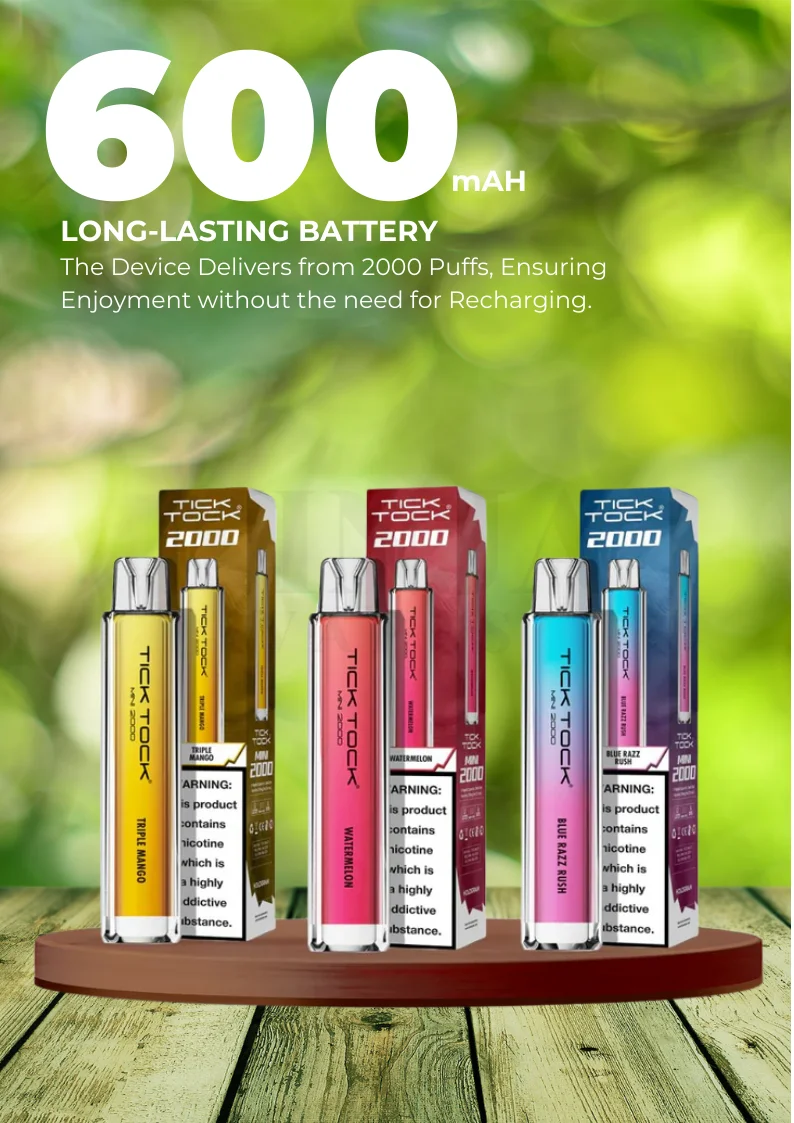 Tick Tock Mini 2000 Vape has Rechargeable Battery
